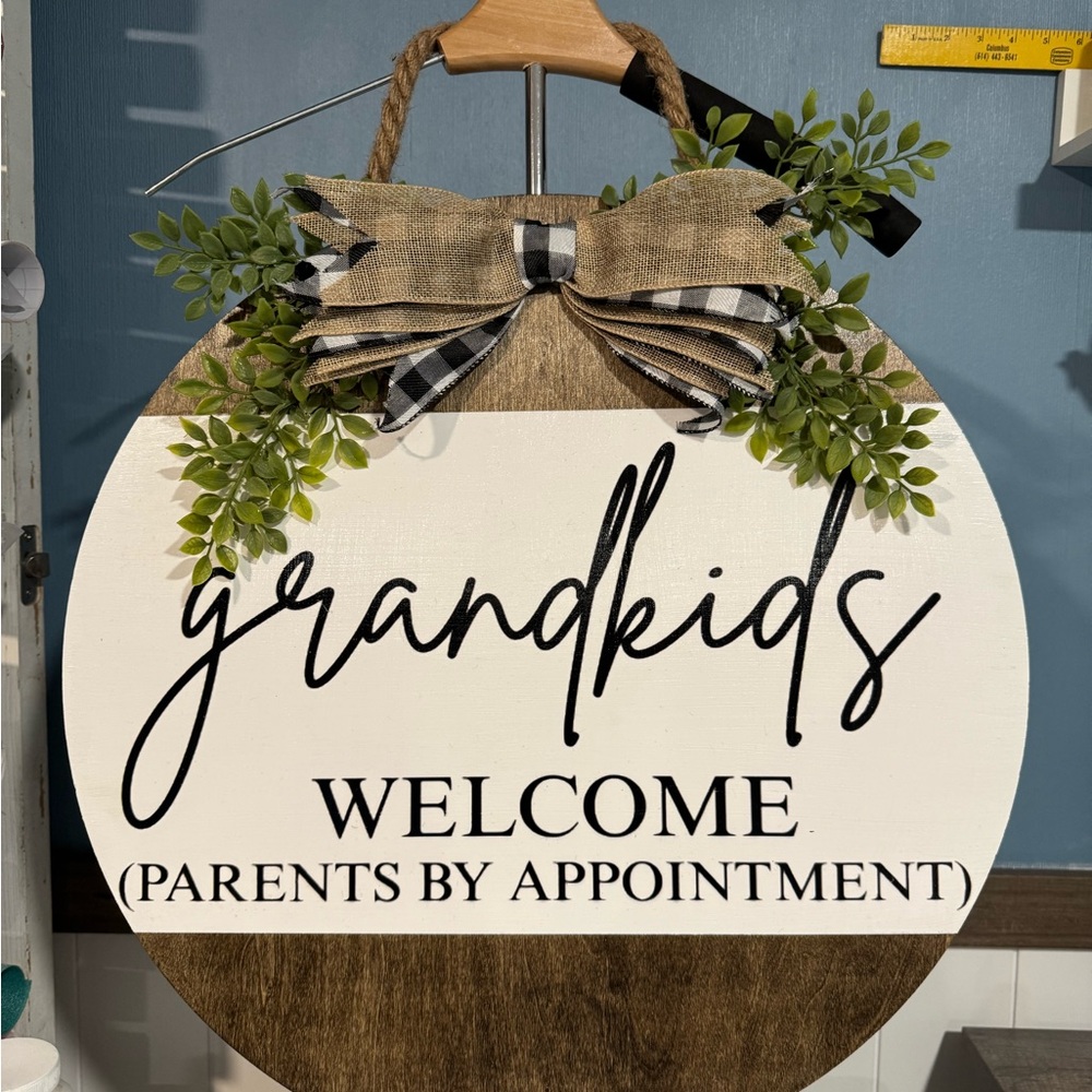 Welcome Sign with Bow and Greenery